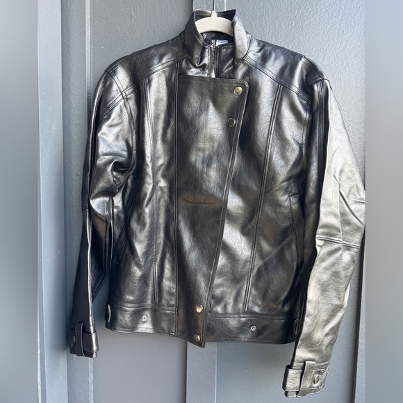 H&M Divided Oversized Biker Black Leather Jacket - Picture 11 of 15